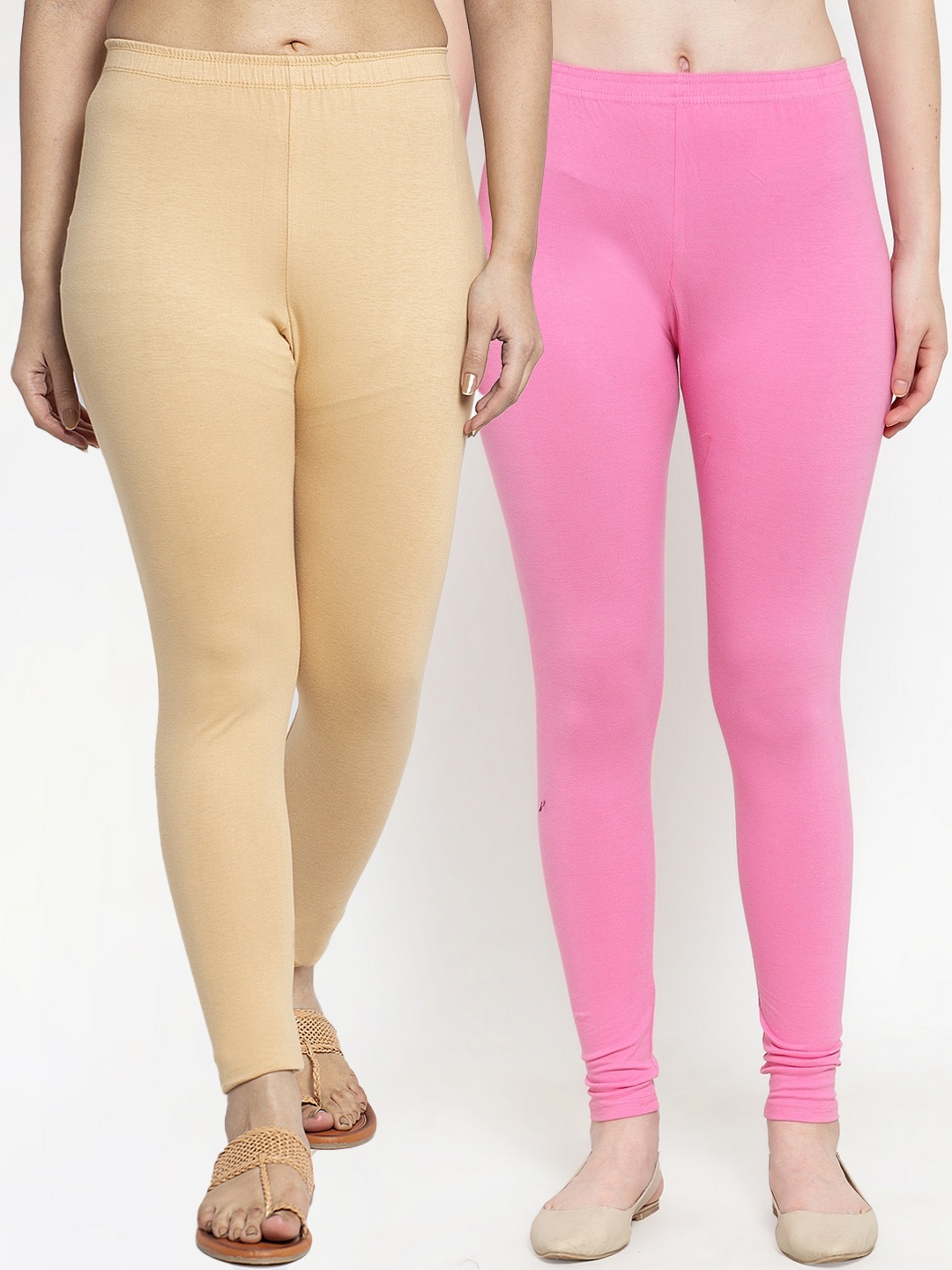 

Jinfo Women Pack Of 2 Solid Ankle-Length Leggings, Beige