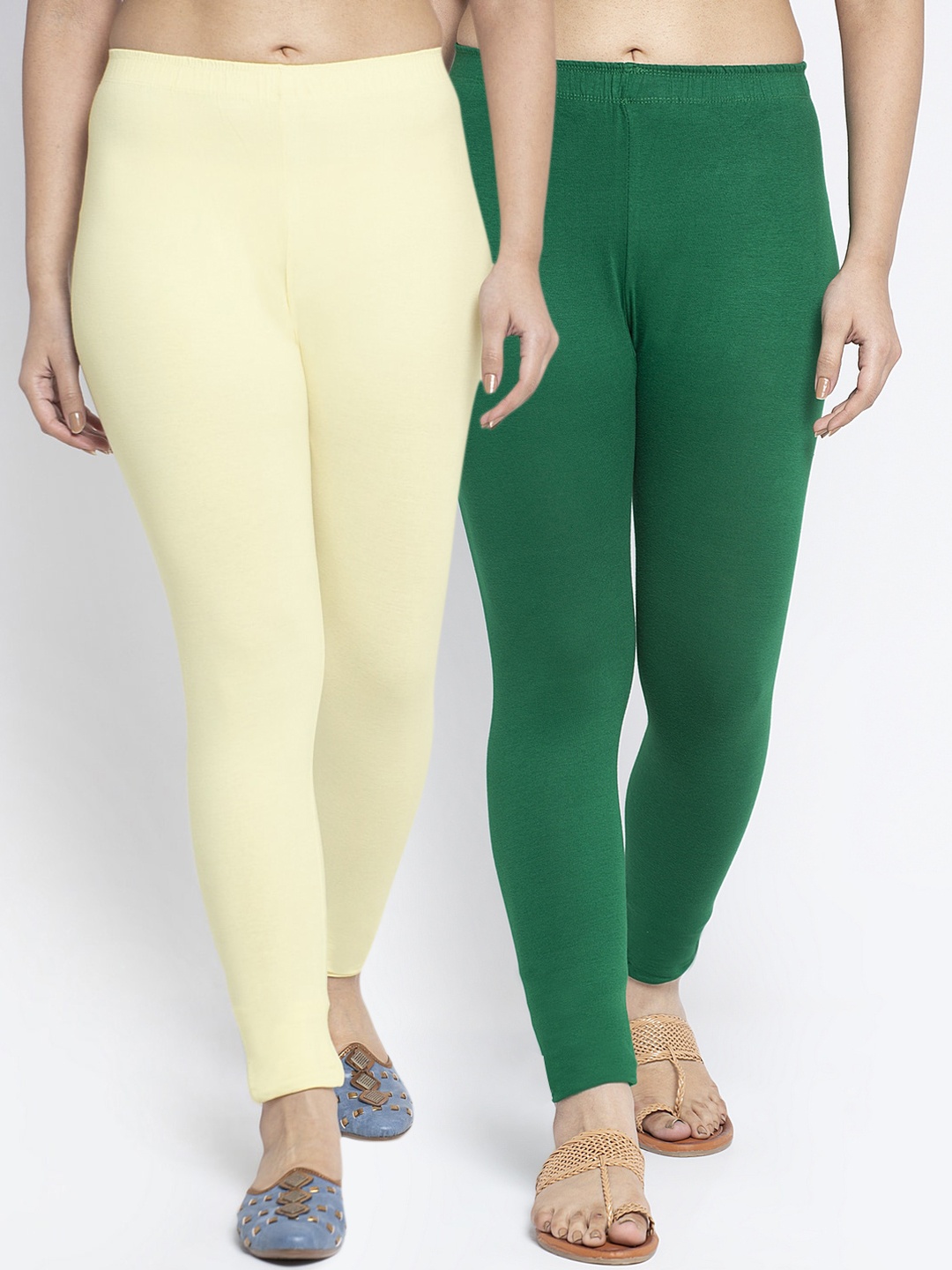 

Jinfo Women Pack Of 2 Solid Ankle Length Leggings, Green