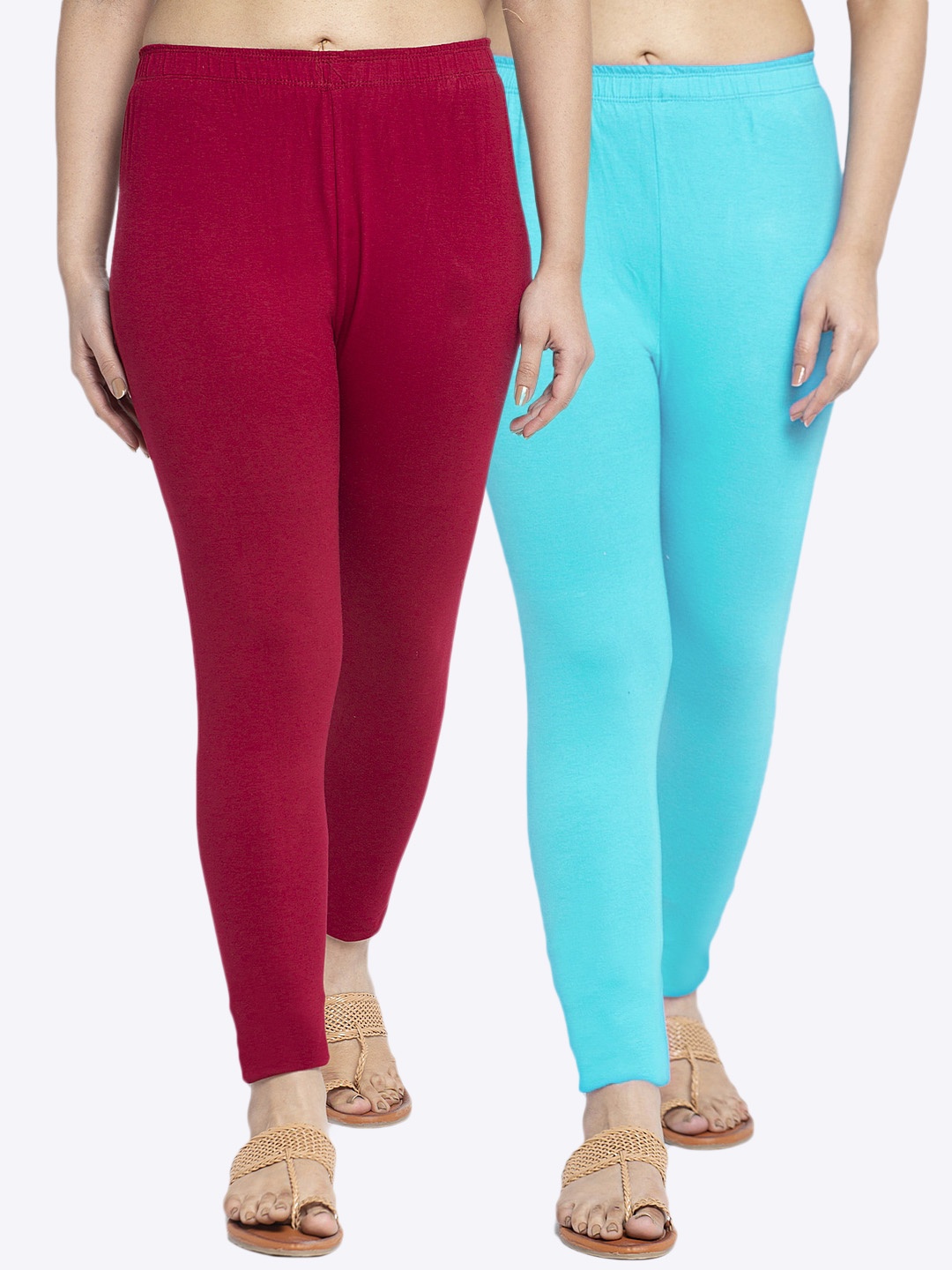 

Jinfo Women Pack Of 2 Solid Ankle Length Leggings, Maroon
