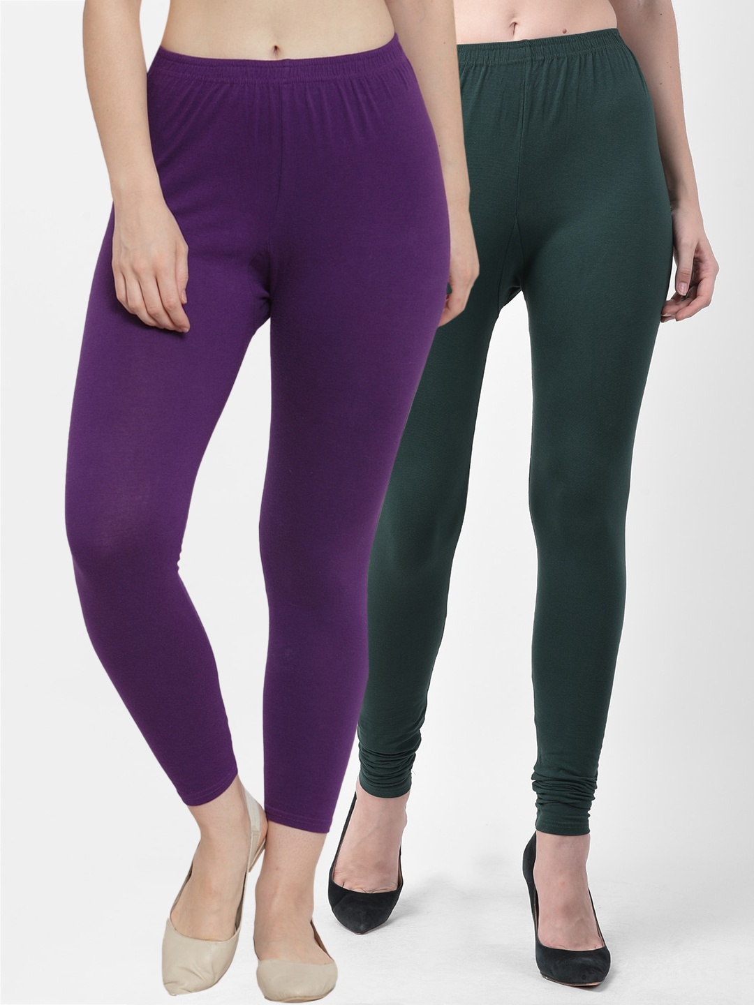

Jinfo Women Pack Of 2 Solid Ankle-Length Leggings, Green