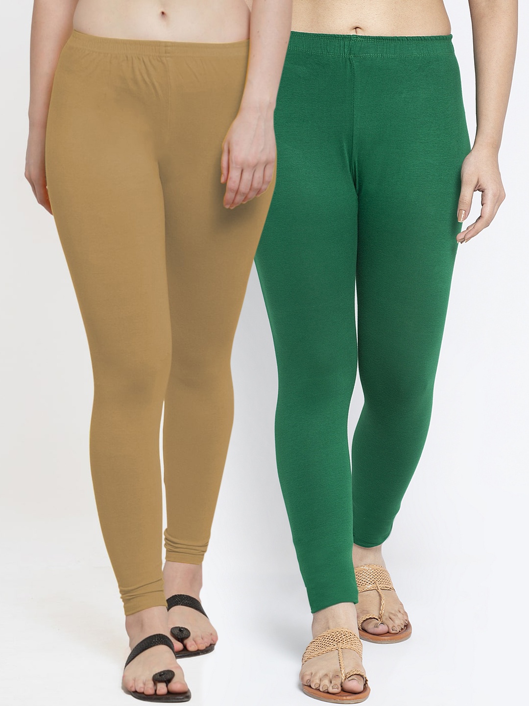

Jinfo Women Pack Of 2 Solid Ankle Length Leggings, Green