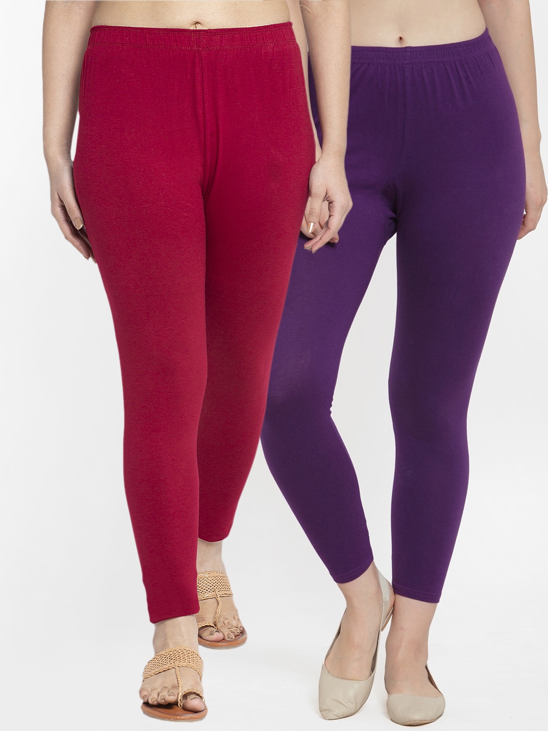 

Jinfo Women Maroon& Purple Pack of 2 Solid Ankle Length Leggings