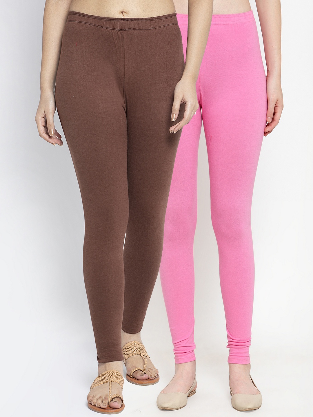 

Jinfo Women Pack Of 2 Brown & Pink Solid Ankle-Length Leggings