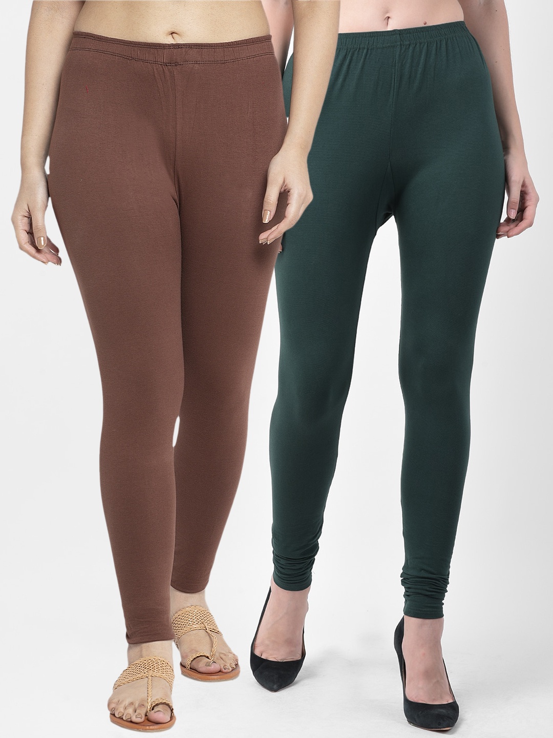 

Jinfo Women Pack Of 2 Solid Ankle-Length Leggings, Green