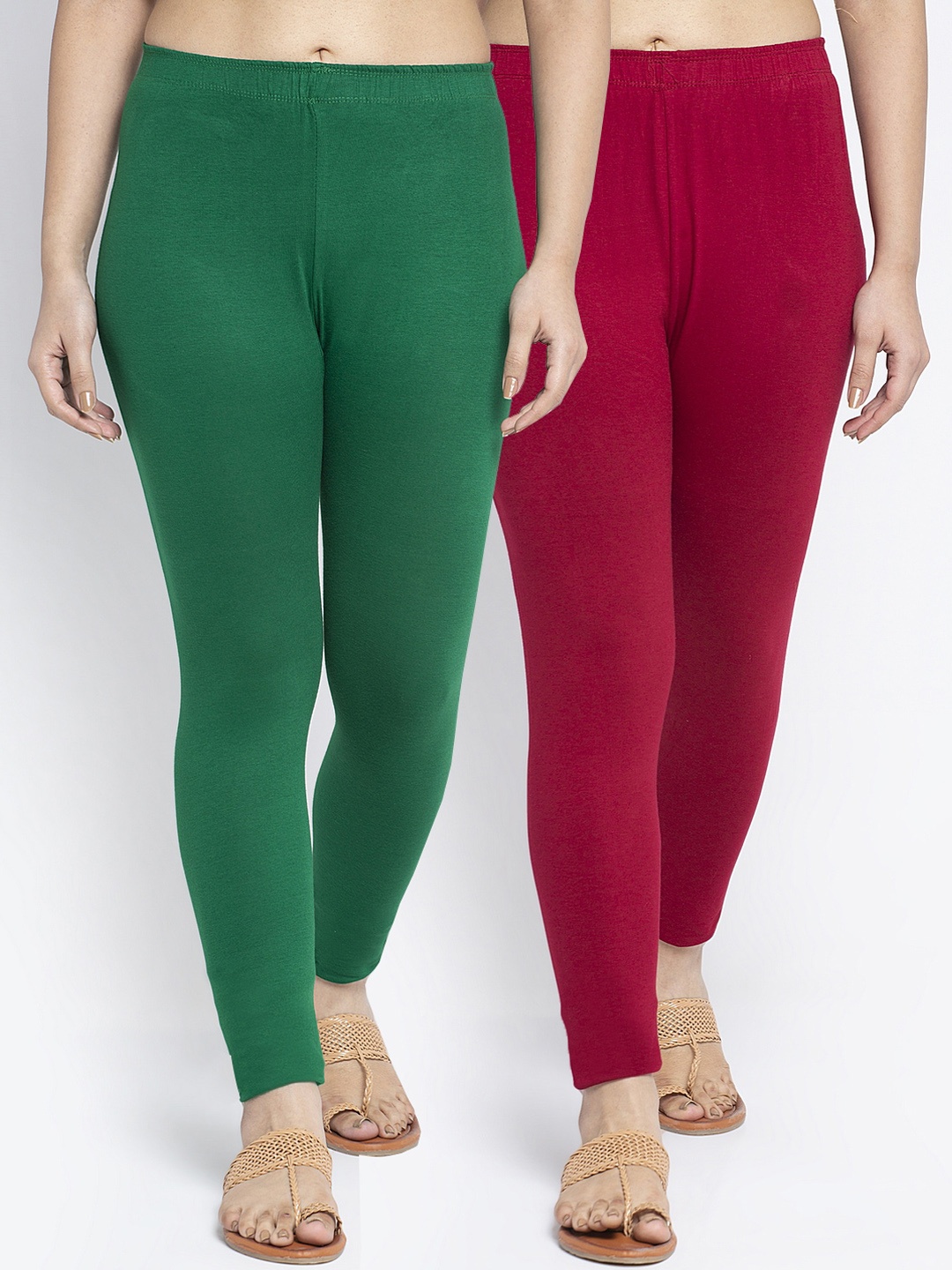

Jinfo Women Pack of 2 Solid Ankle Length Leggings, Green