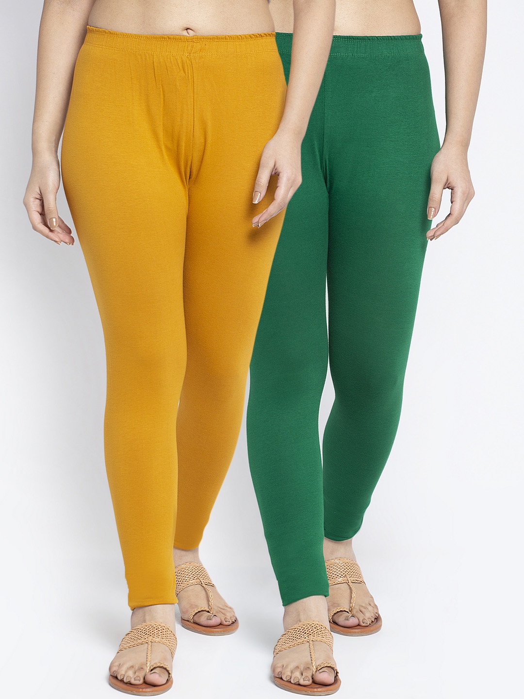 

Jinfo Women Pack Of 2 Solid Ankle Length Leggings, Green