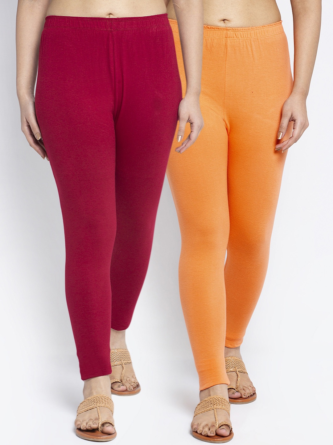 

Jinfo Women Maroon & Orange Pack Of 2 Solid Ankle Length Leggings