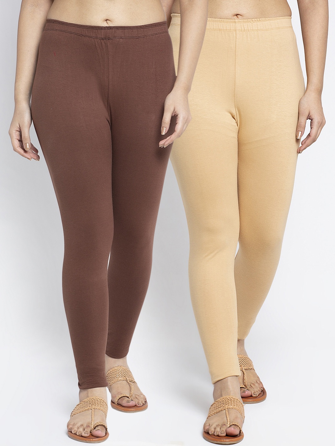 

Jinfo Women Pack of 2 Solid Ankle Length Leggings, Beige