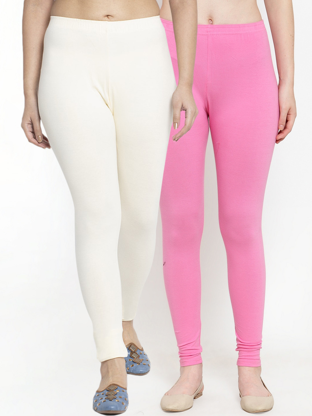 

Jinfo Women Pack Of 2 Solid Ankle Length Leggings, Pink