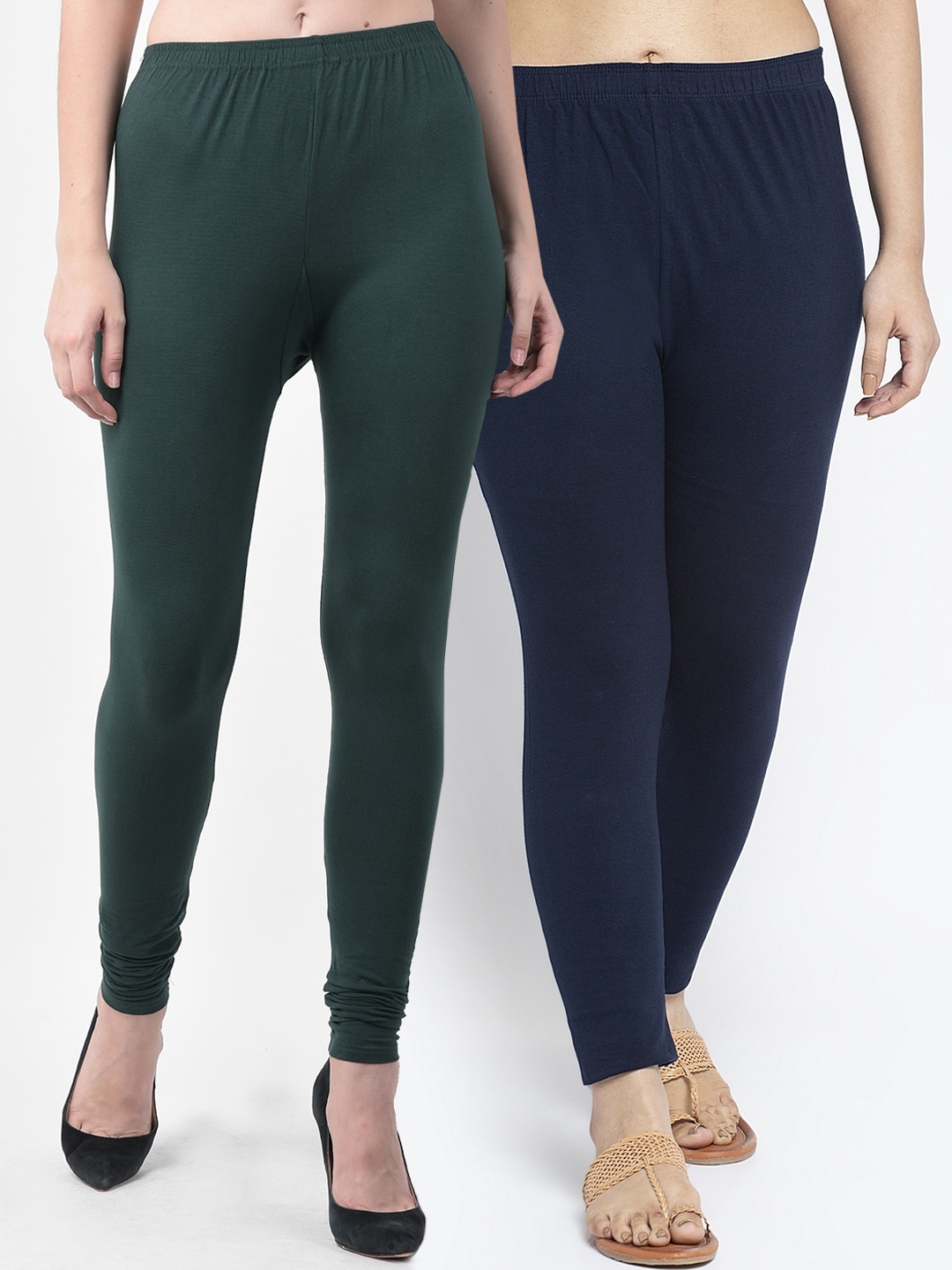 

Jinfo Women Pack of 2 Solid Ankle Length Leggings, Green