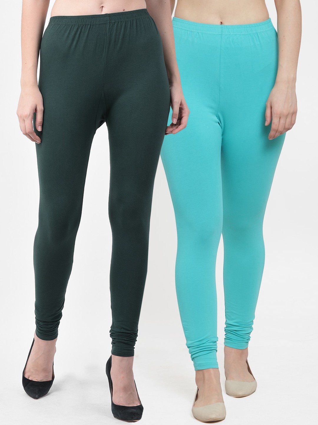 

Jinfo Women Green Sea Green Pack Of 2 Solid Super combed Cotton Lycra Leggings