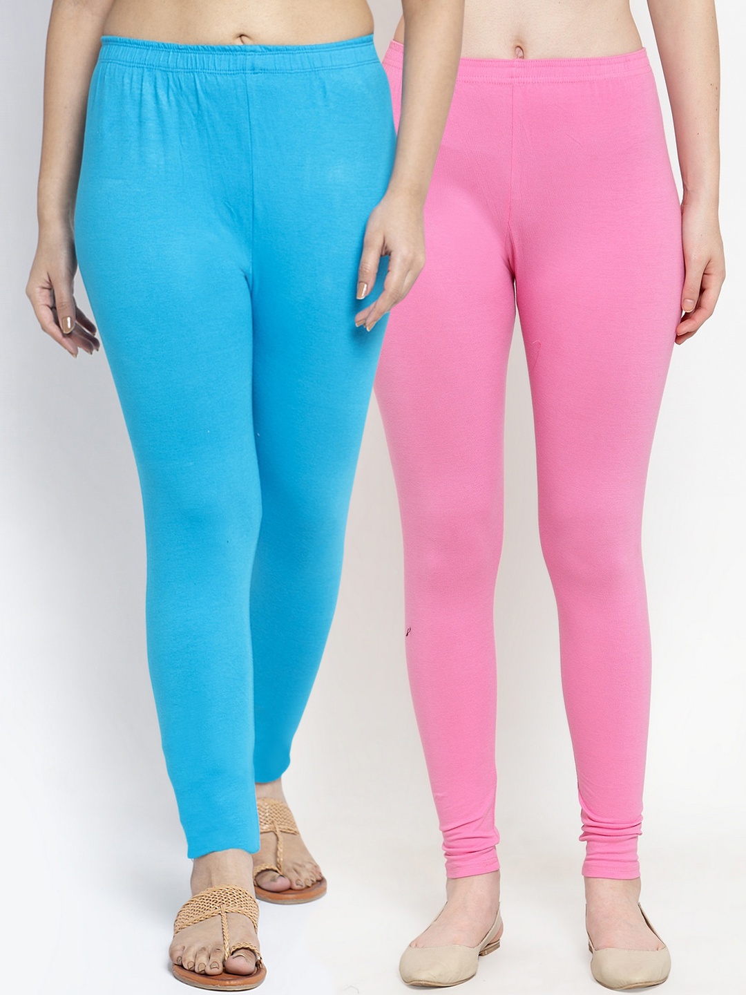 

Jinfo Women Pack Of 2 Solid Ankle-Length Leggings, Pink