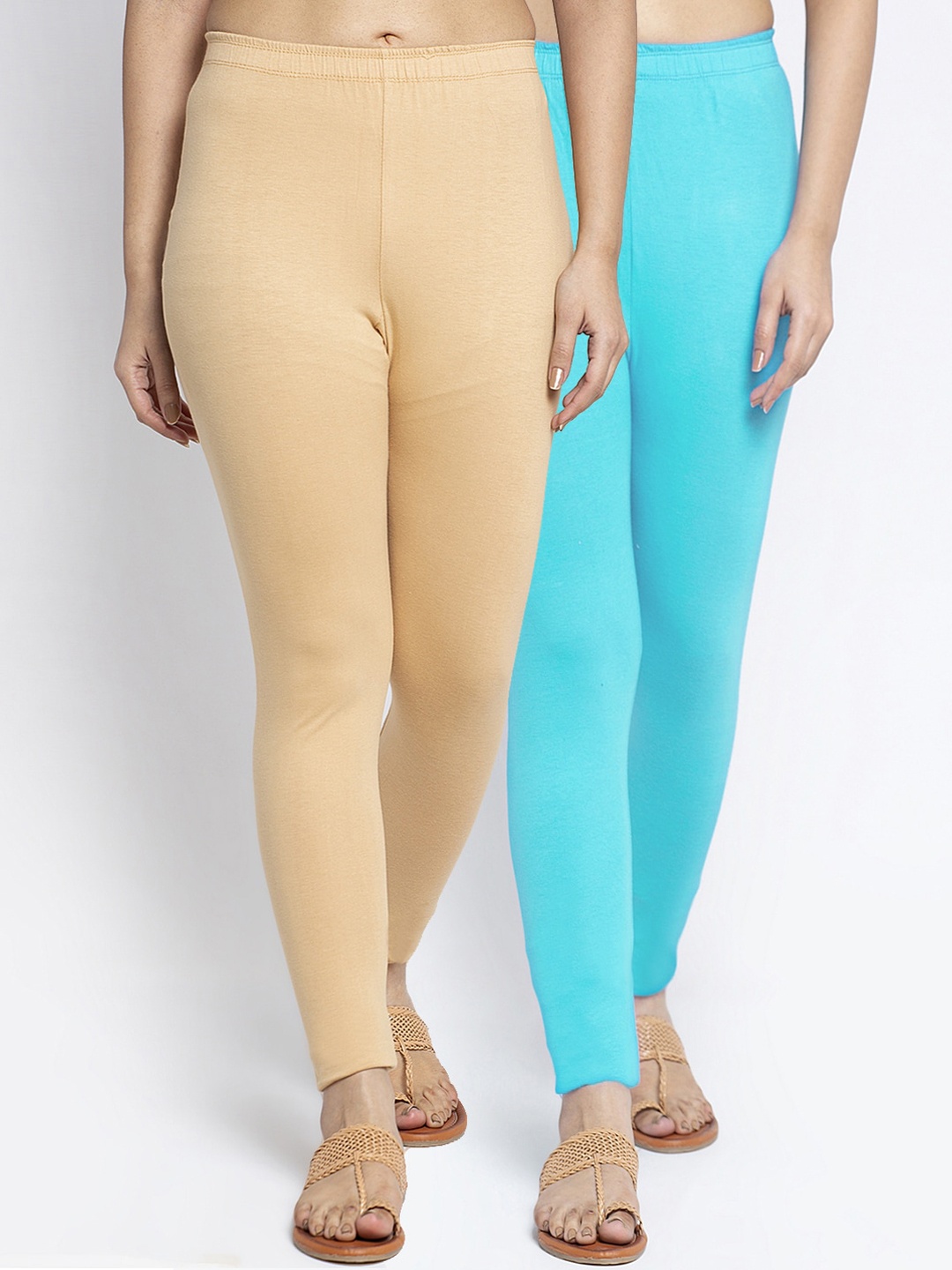 

Jinfo Women Pack of 2 Solid Ankle Length Leggings, Beige