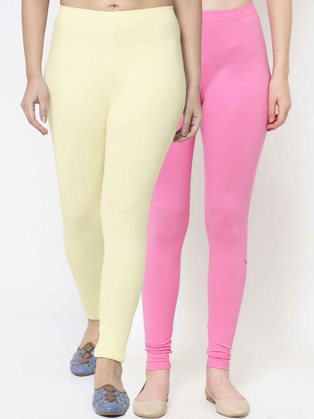 

Jinfo Women Pack Of 2 Pink & Cream Solid Ankle Length Leggings