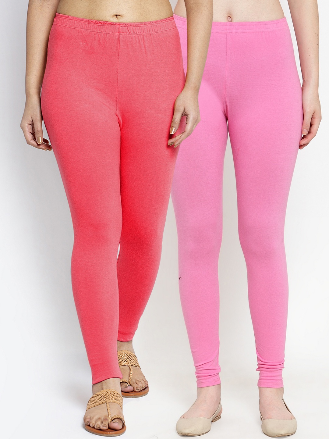 

Jinfo Women Pack Of 2 Peach & Pink Solid Ankle Length Leggings