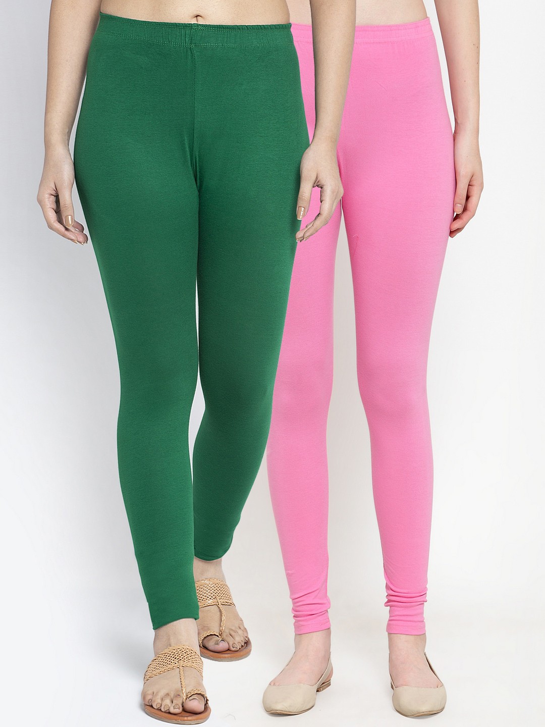 

Jinfo Women Pack Of 2 Solid Ankle-Length Leggings, Pink