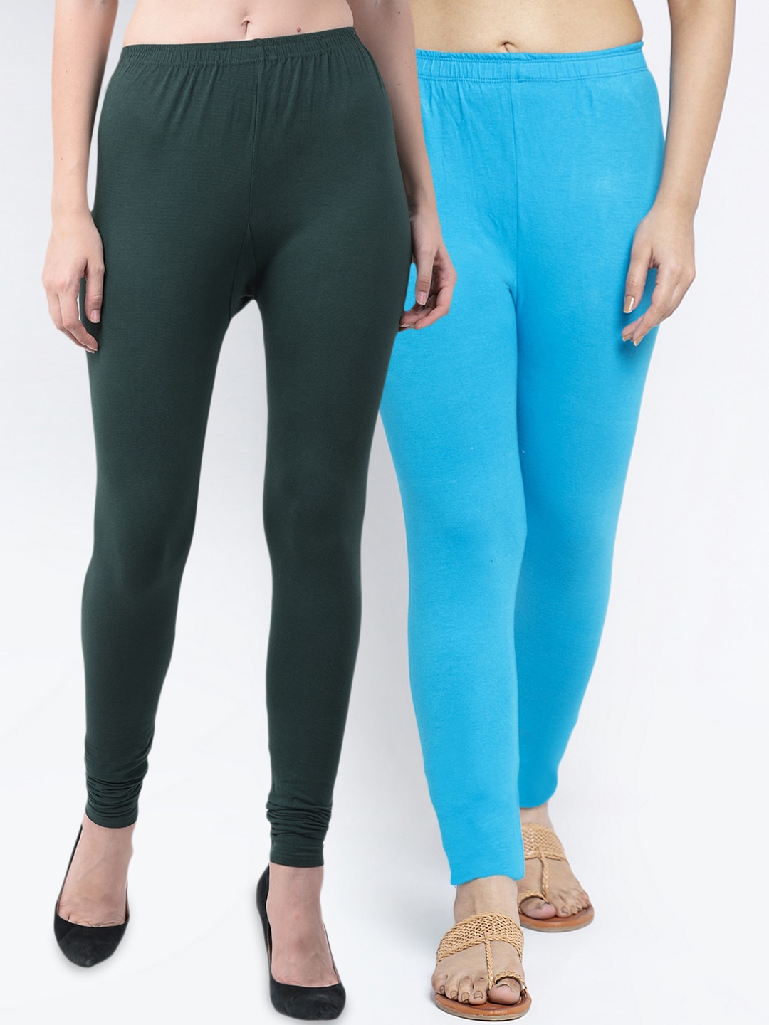 

Jinfo Women Pack Of 2 Solid Ankle Length Leggings, Green
