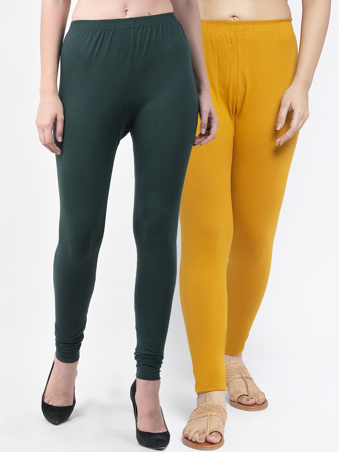 

Jinfo Women Pack of 2 Solid Ankle Length Leggings, Green
