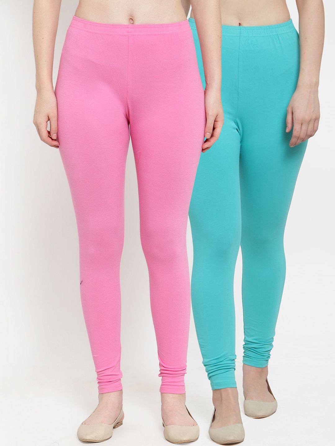 

Jinfo Women Pack Of 2 Solid Ankle Length Leggings, Pink