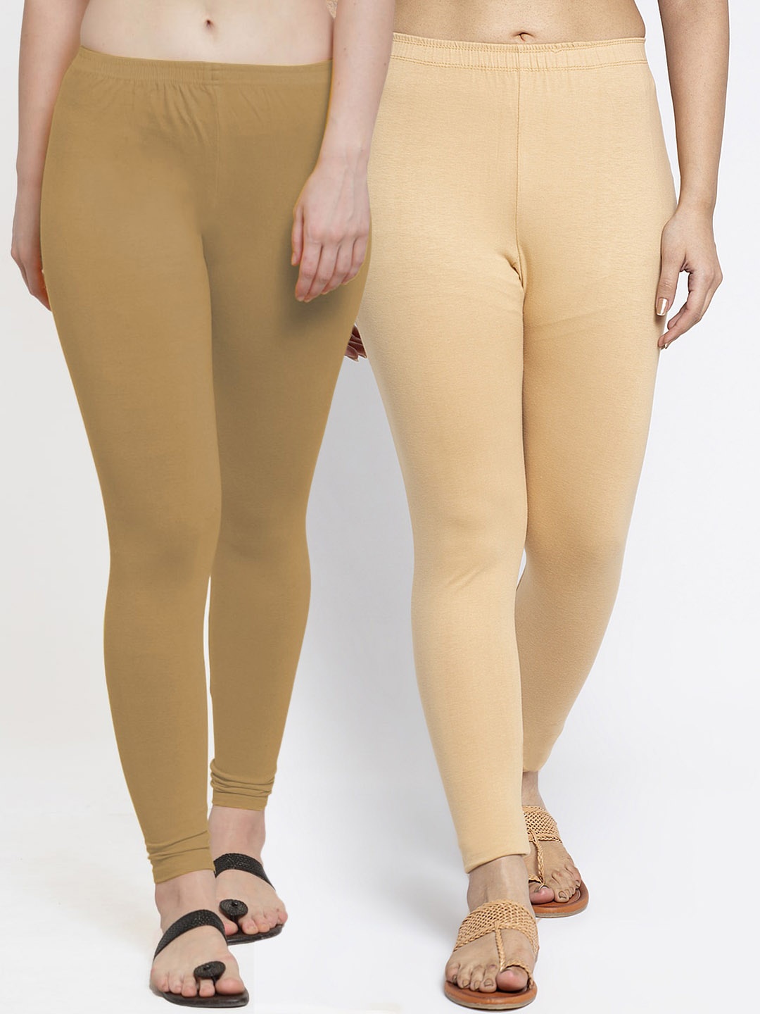 

Jinfo Women Pack Of 2 Solid Ankle Length Leggings, Beige