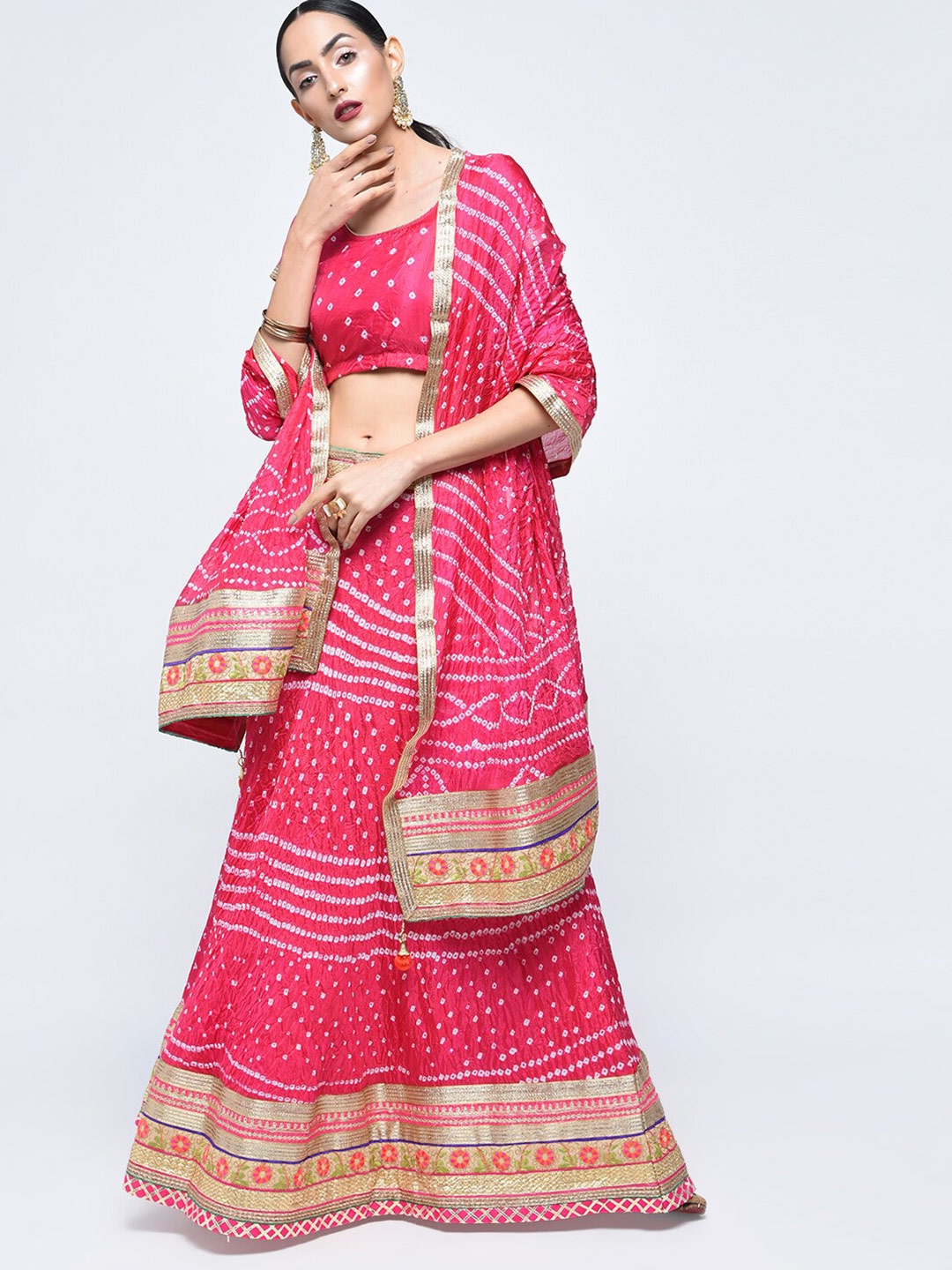 

Kastiel Women Peach Printed Ready to Wear Lehenga & Unstitched Blouse With Dupatta