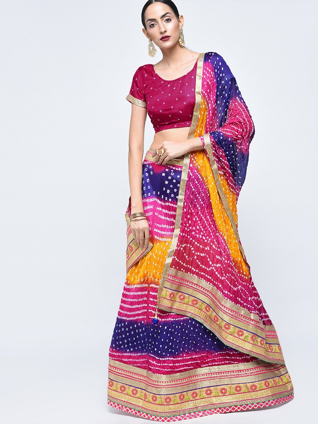 

Kastiel Pink & Blue Embellished Sequinned Ready to Wear Lehenga & Unstitched Blouse With Dupatta