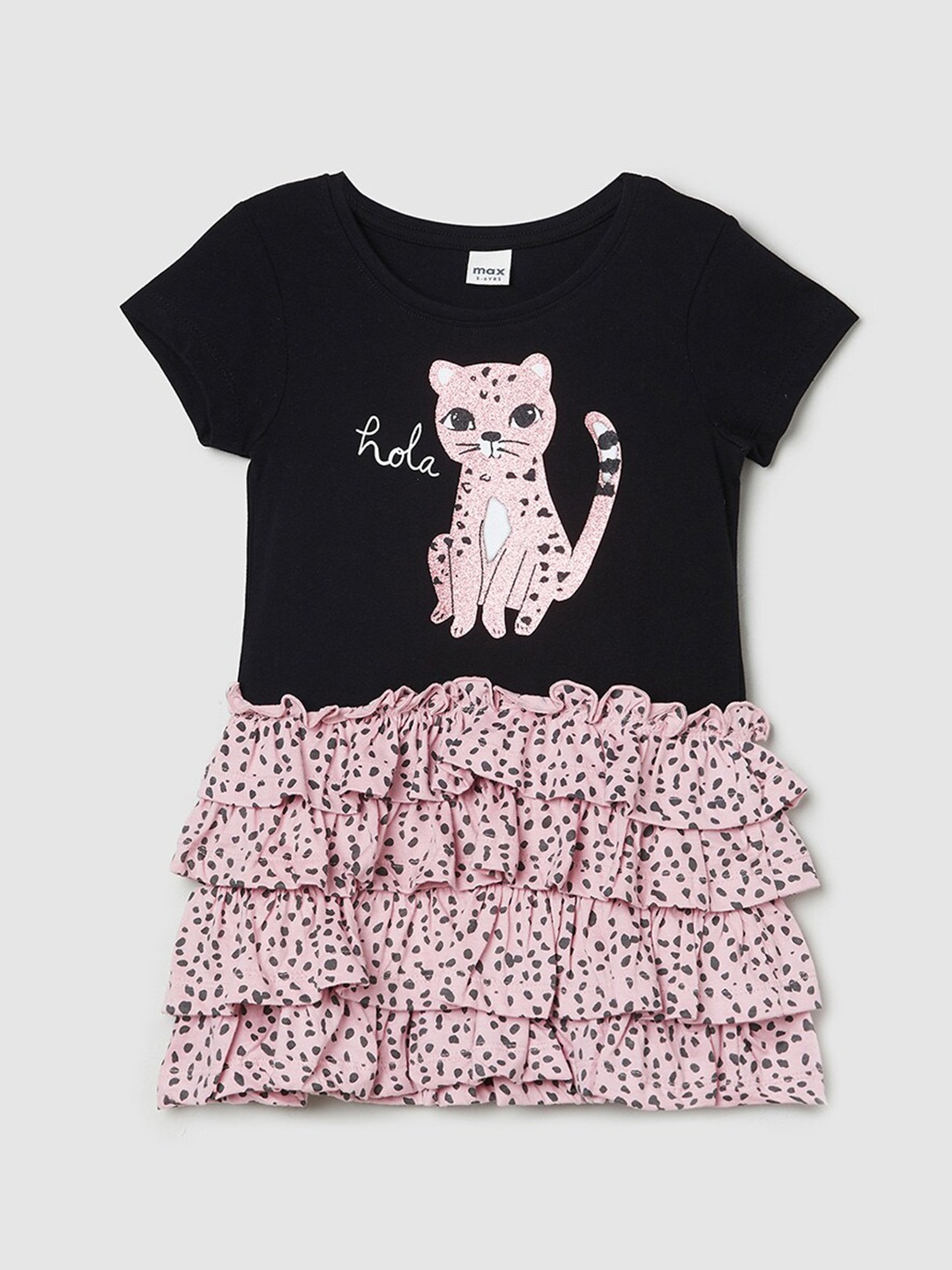 

max Girls Black & Pink Round Neck Fit & Flare Dress