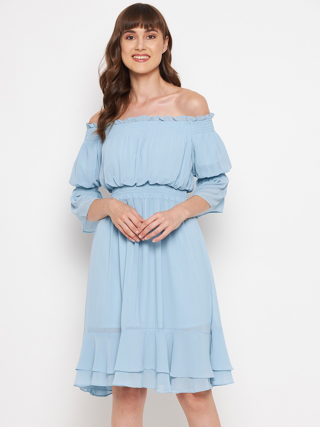 

Madame Turquoise Blue Off-Shoulder Dress