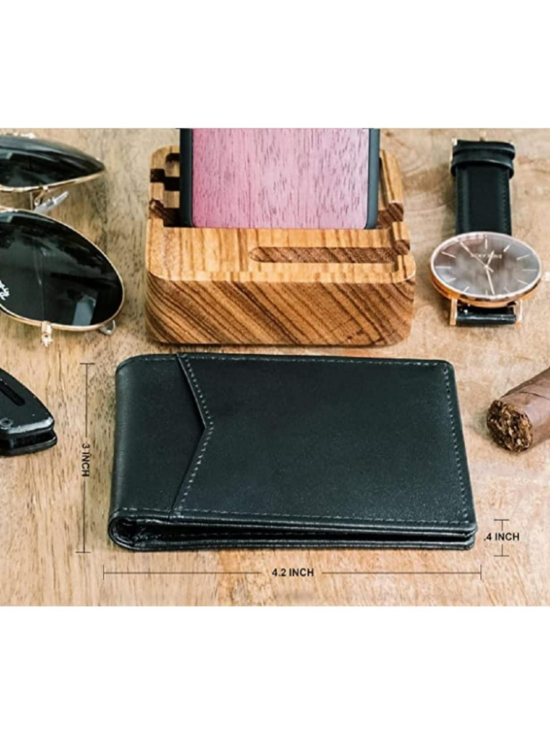 

CONTACTS Men Leather Belt & RFID Wallet & Rakhi Combo with Gift Box, Black