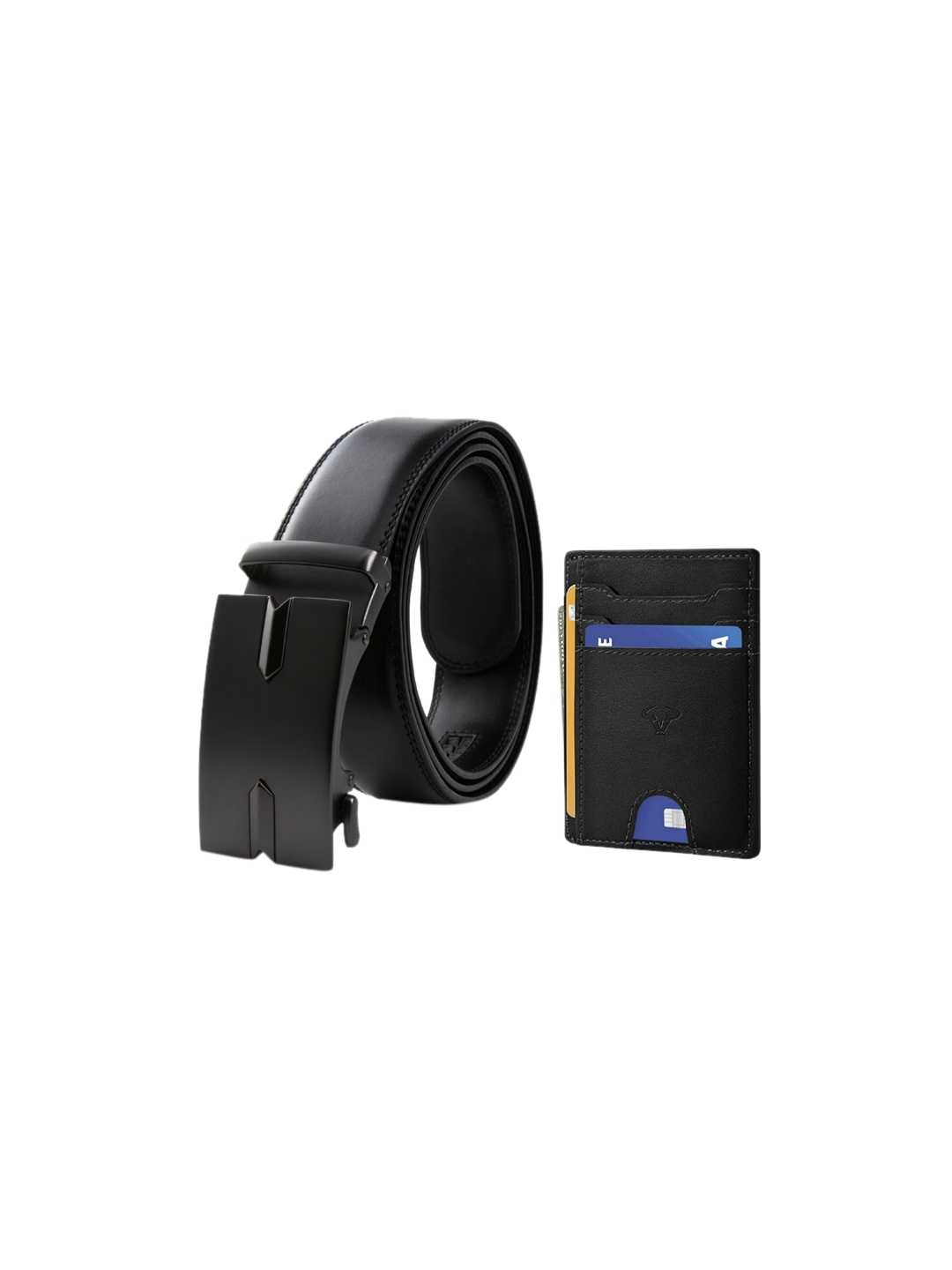 

CONTACTS Men Black Solid Genuine Leather Accessory Gift Set