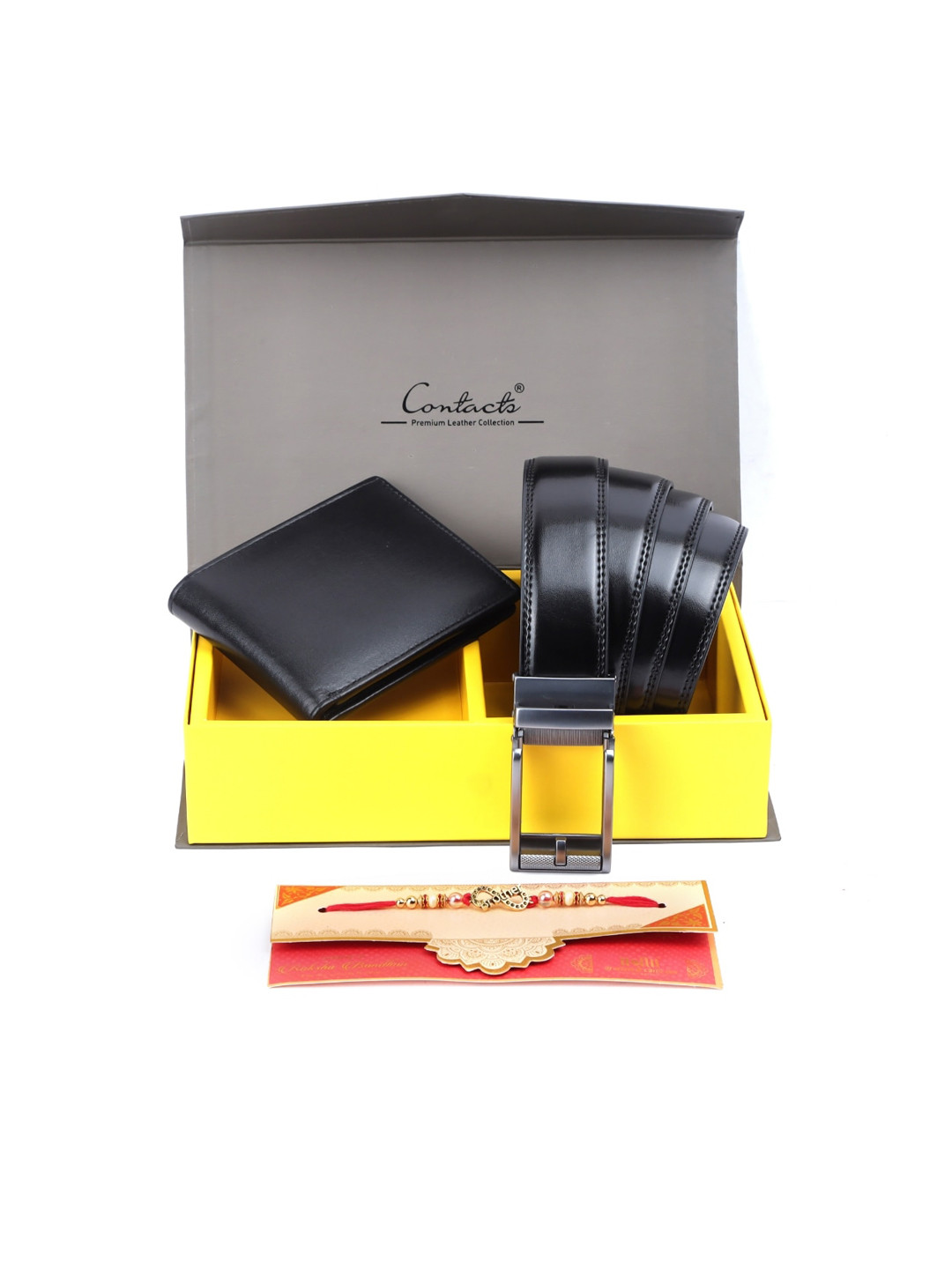 

CONTACTS Men Black Solid Genuine Leather Accessory Gift Set