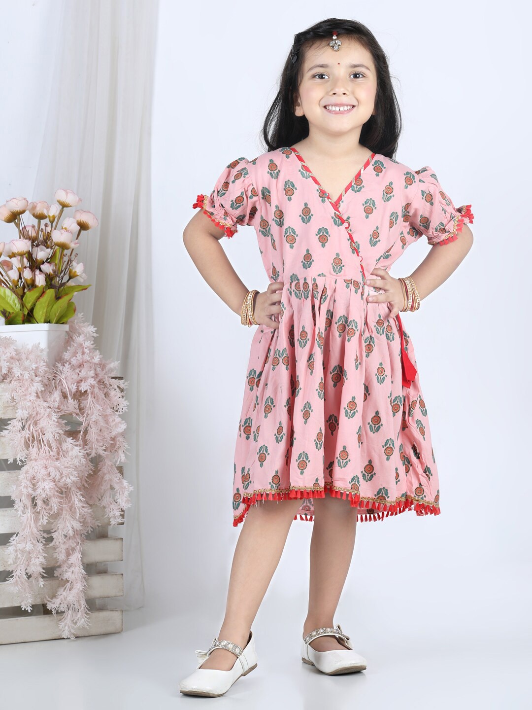 

Kinder Kids Pink Floral Empire Dress Adjustable At Waist