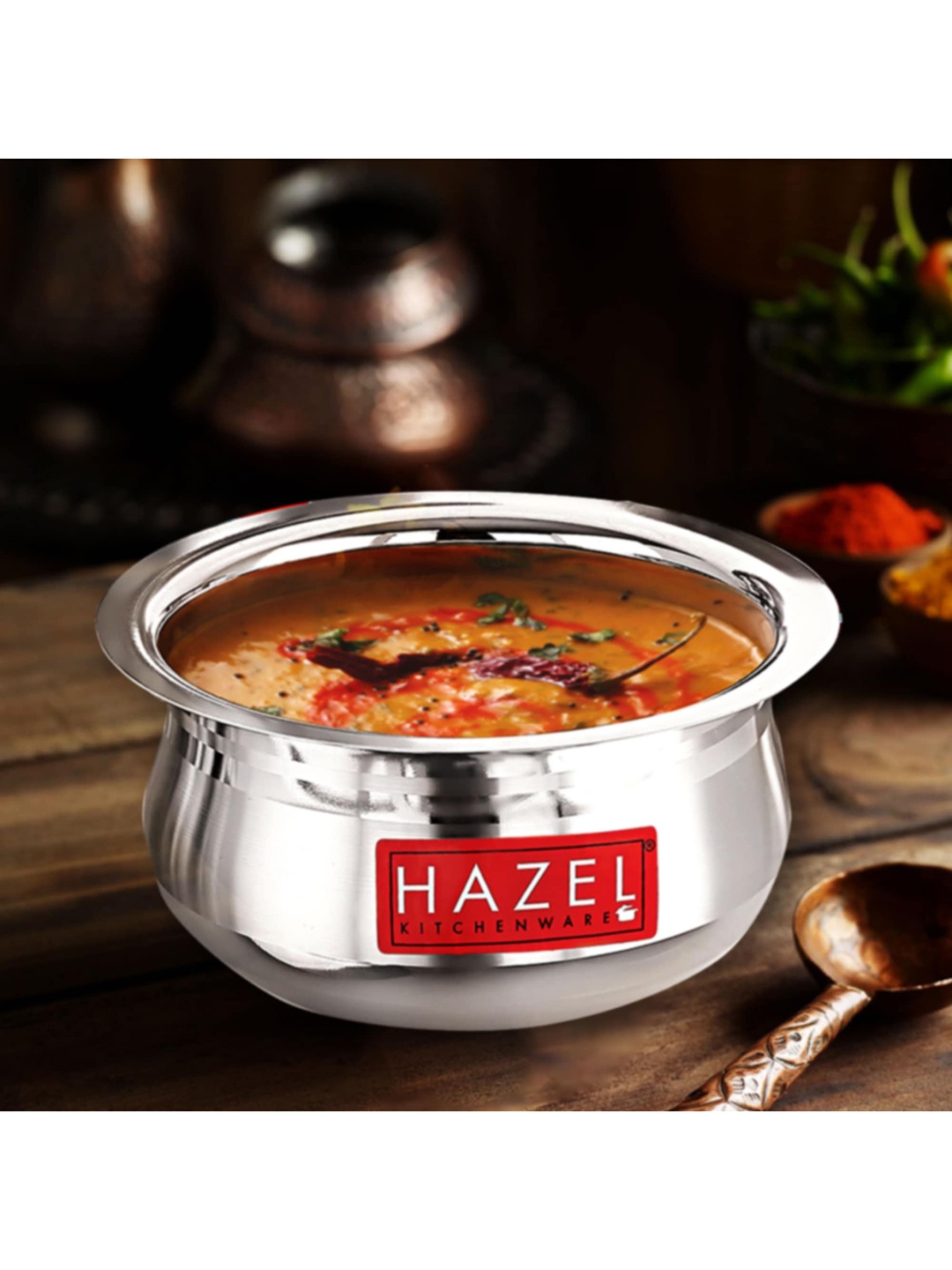 

HAZEL Steel Tope with Lid Curved Shaped Utensils with Round Bottom Boiling Vessels, Silver