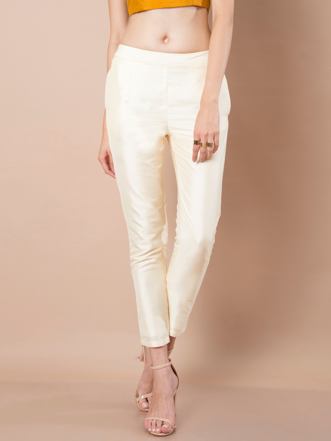 

INDYA Women White Tapered Fit Cigarette Trousers