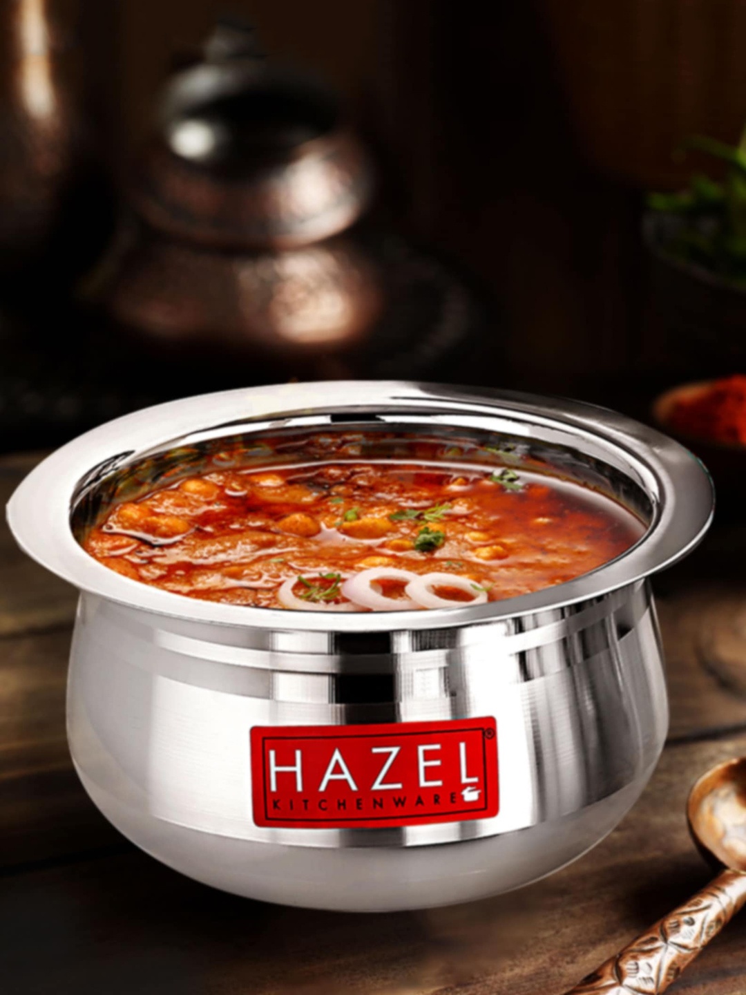 

HAZEL Silver-Toned Solid Stainless Steel Serving Tope With Lid