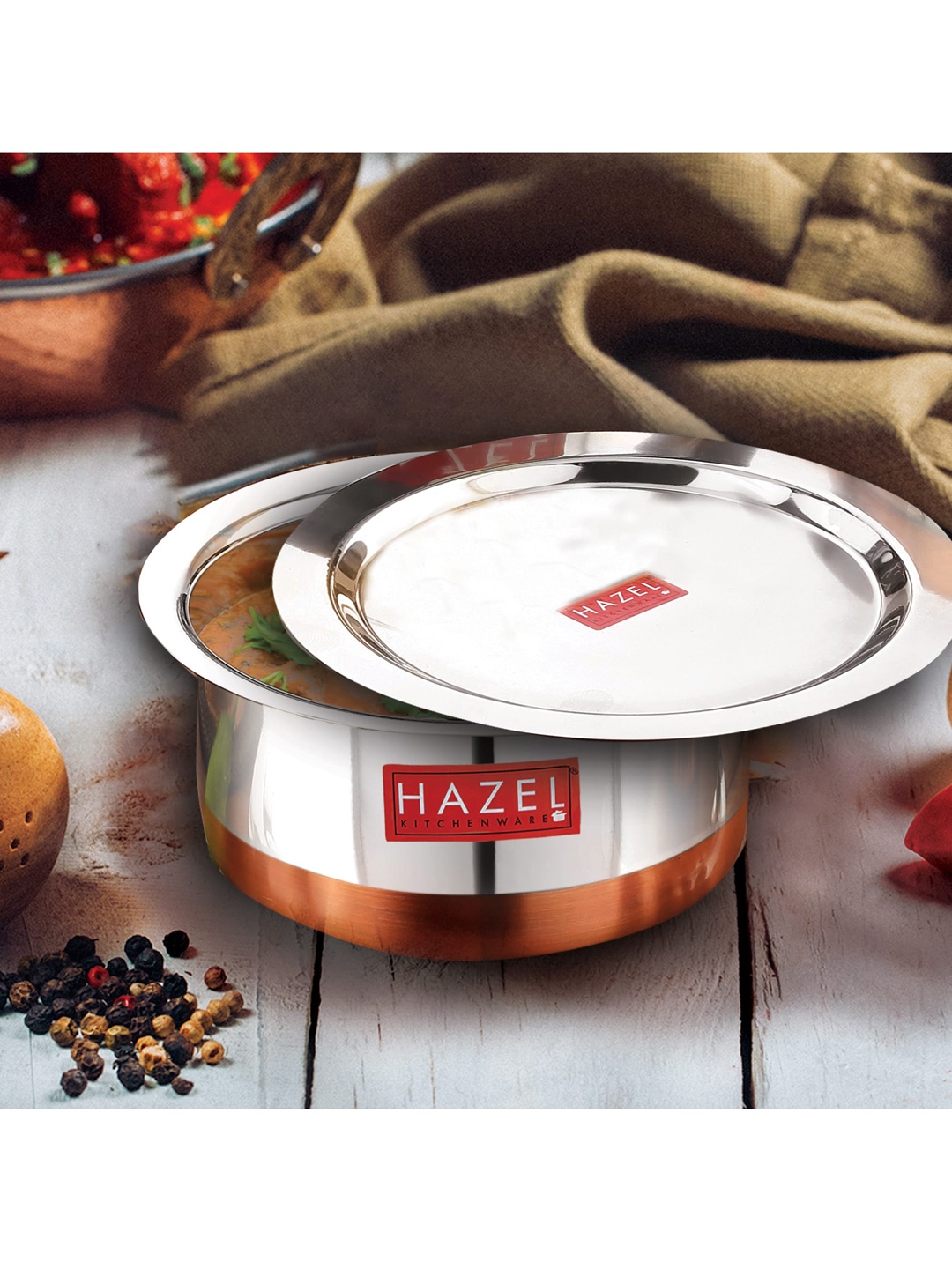 

HAZEL Silver-Toned Steel Copper Bottom Tope with Lid