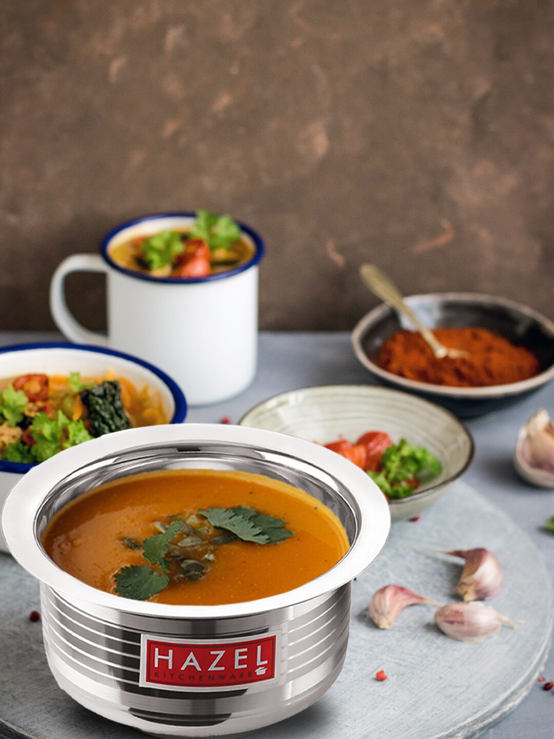 

HAZEL Silver-Toned Solid Stainless Steel Serving Tope With Lid