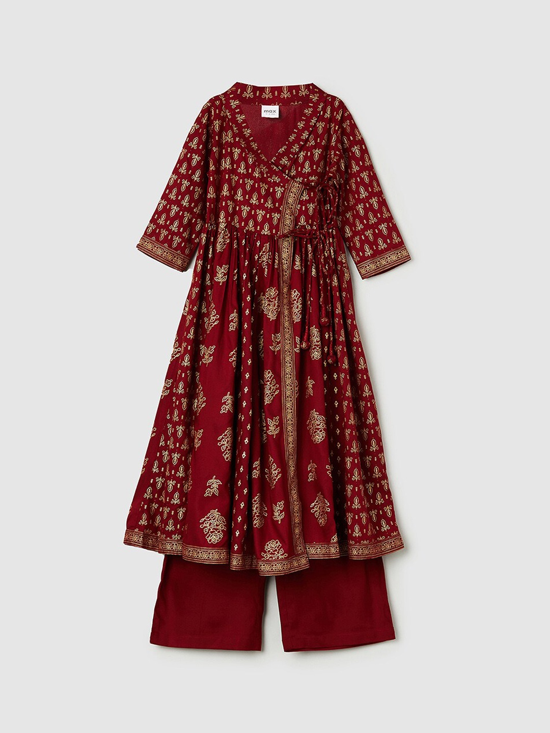 

max Girls Fuchsia Ethnic Motifs Printed Angrakha Kurta with Palazzos