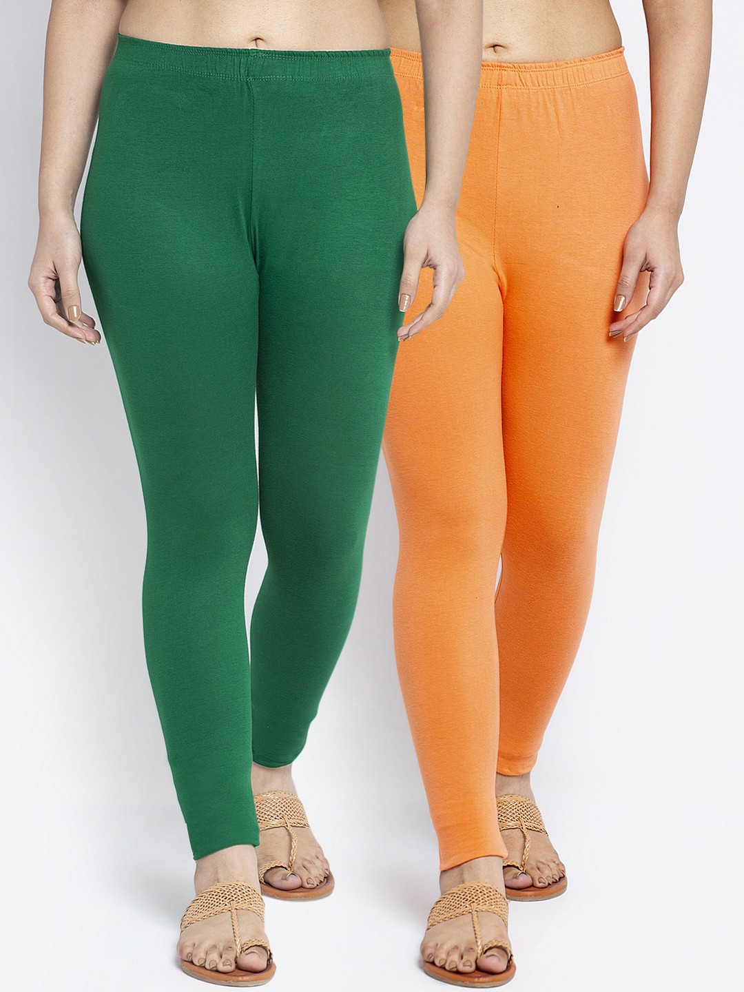 

GRACIT Women Pack of 2 Solid Ankle Length Leggings, Green
