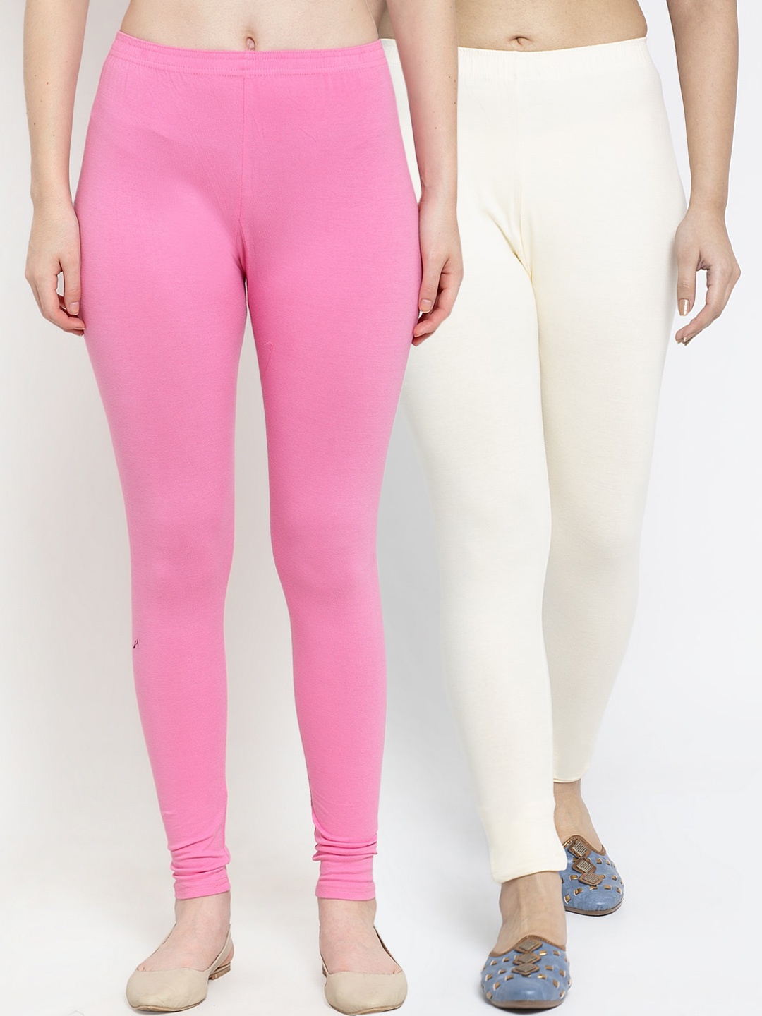 

GRACIT Women Pack Of 2 Solid Cotton Lycra Ankle-Length Leggings, Pink