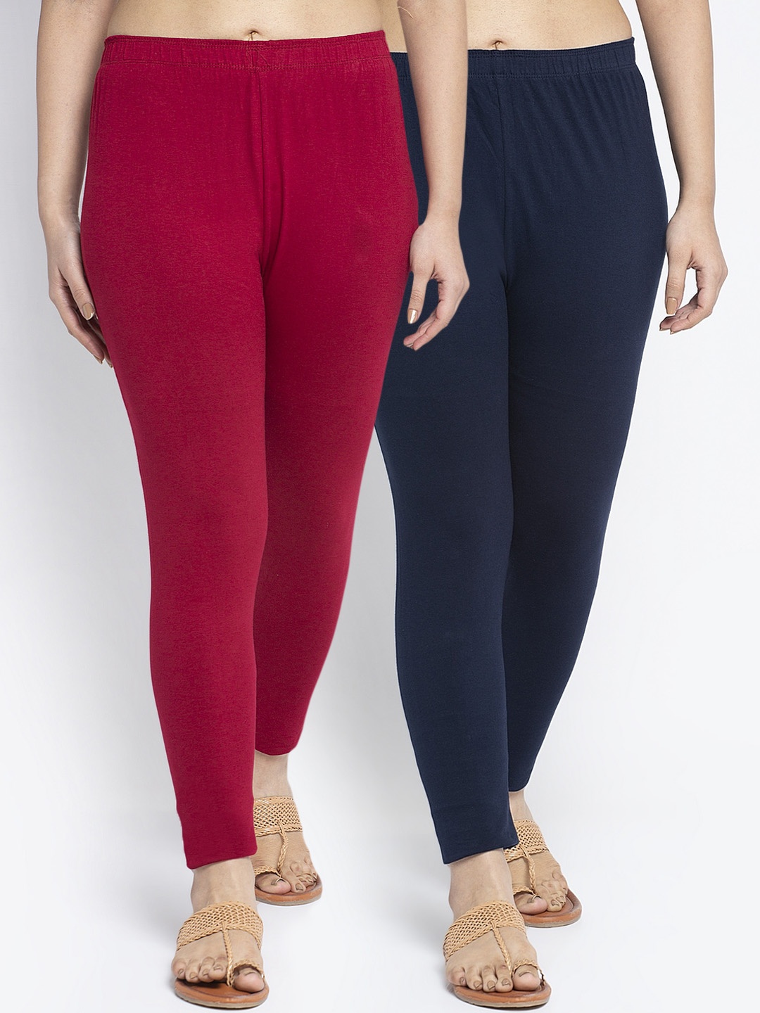 

GRACIT Women Maroon & Navy Blue Pack Of 2 Solid Ankle Length Leggings