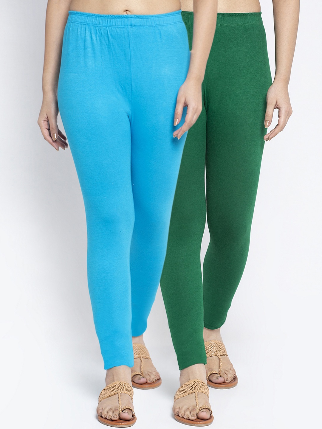 

GRACIT Women Pack Of 2 Solid Ankle-Length Leggings, Green