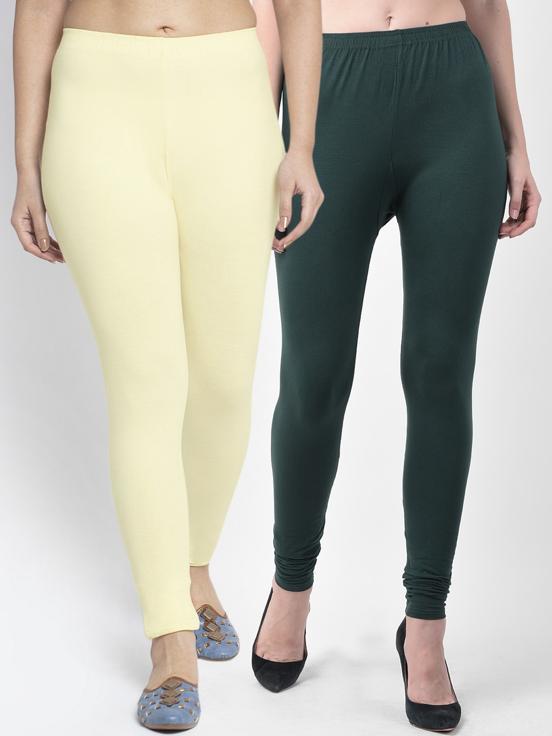 

GRACIT Women Pack Of 2 Solid Cotton Lycra Ankle Length Leggings, Green