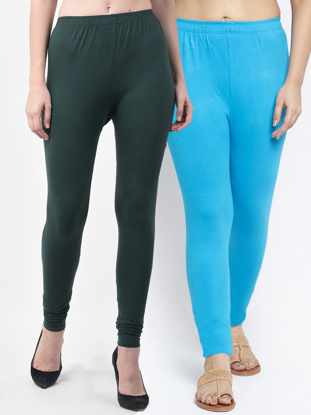 

GRACIT Women Pack Of 2 Solid Cotton Lycra Ankle Length Leggings, Green