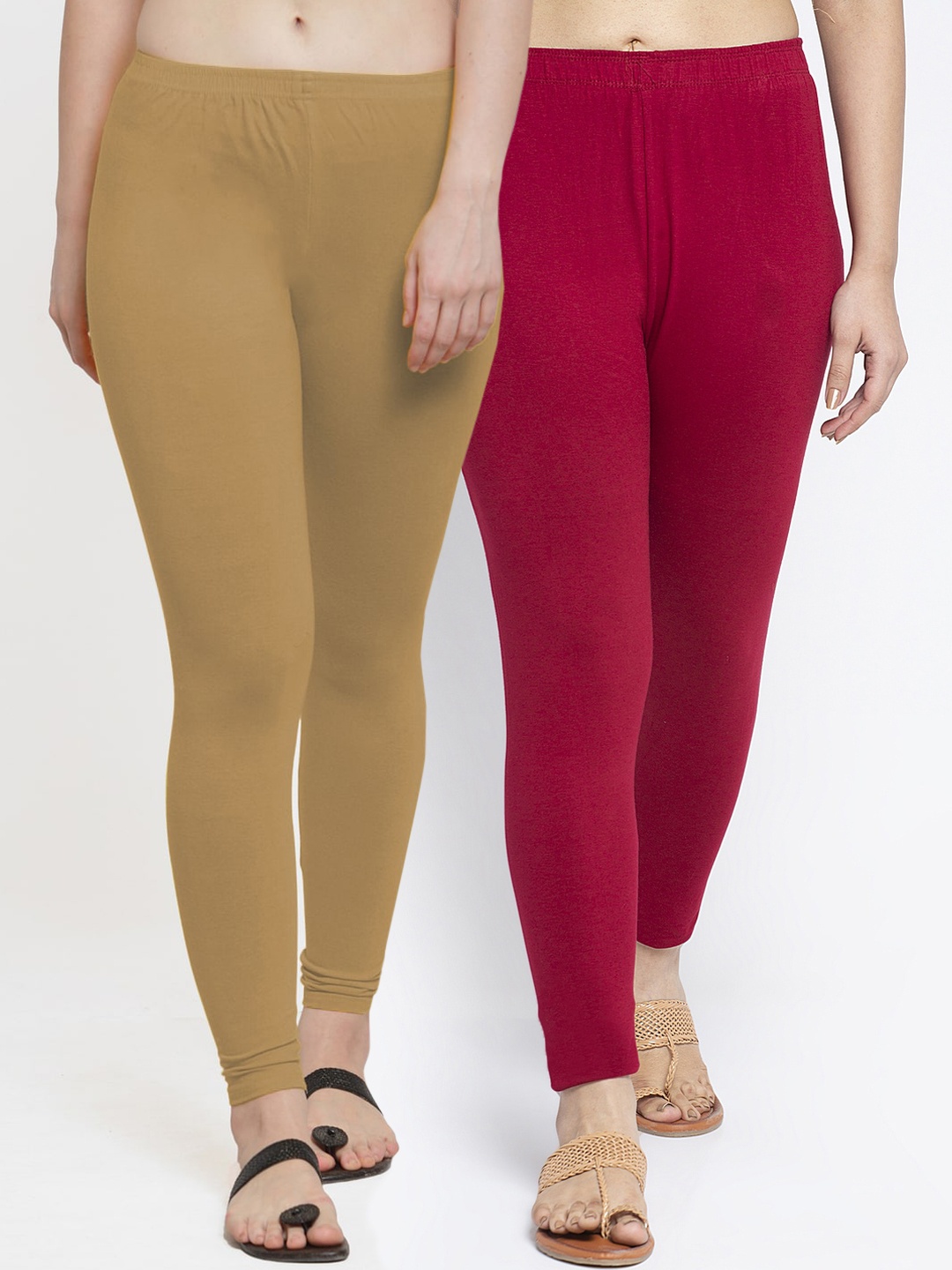 

GRACIT Women Solid Pack of 2 Ankle Length Leggings, Maroon