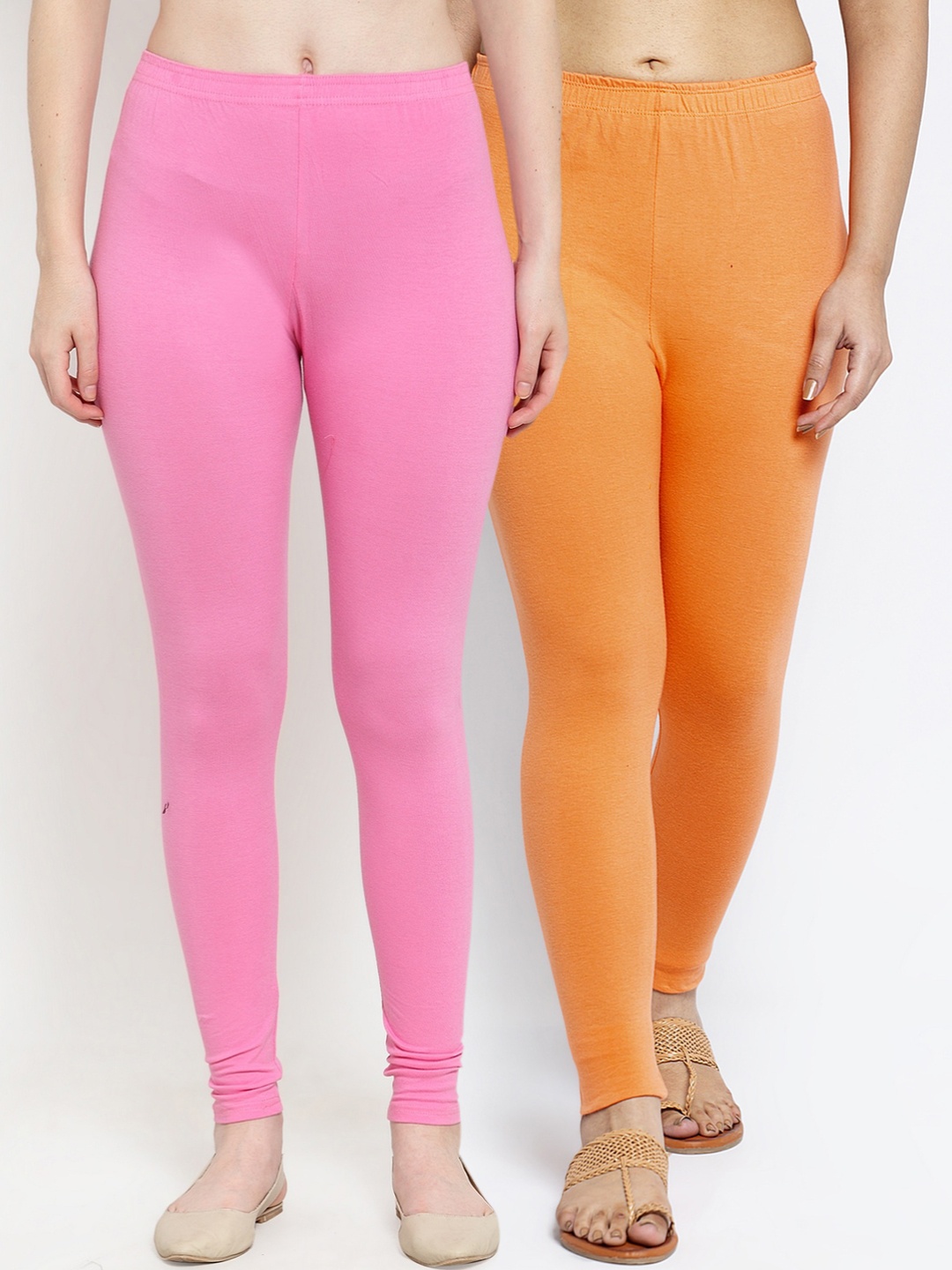

GRACIT Women Pink & Orange Ankle Length Leggings Pack Of 2