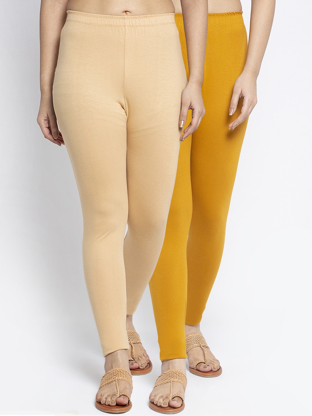 

GRACIT Women Pack of 2 Beige & Mustard Yellow Leggings