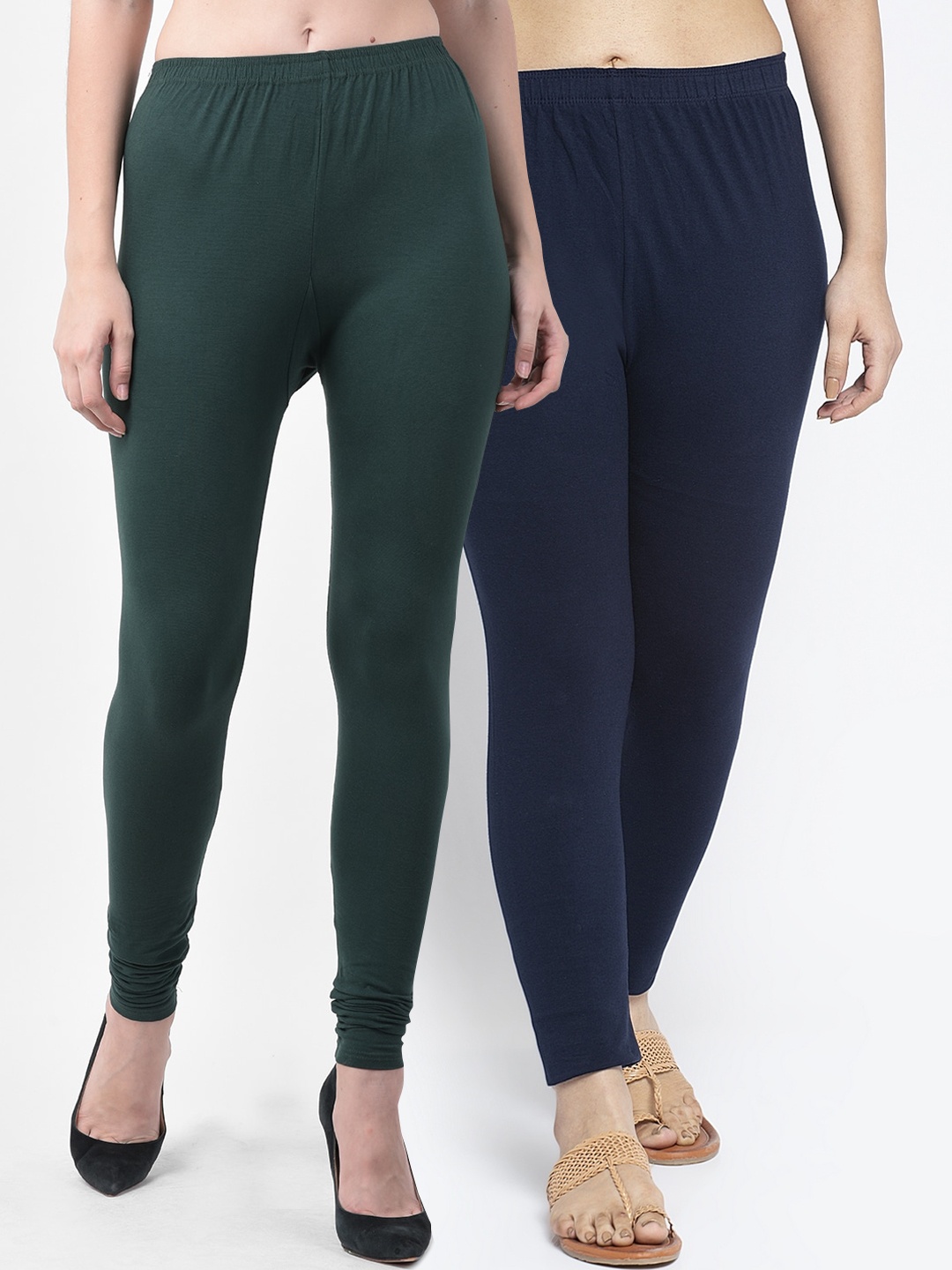 

GRACIT Women Pack Of 2 Solid Ankle-Length Leggings, Green