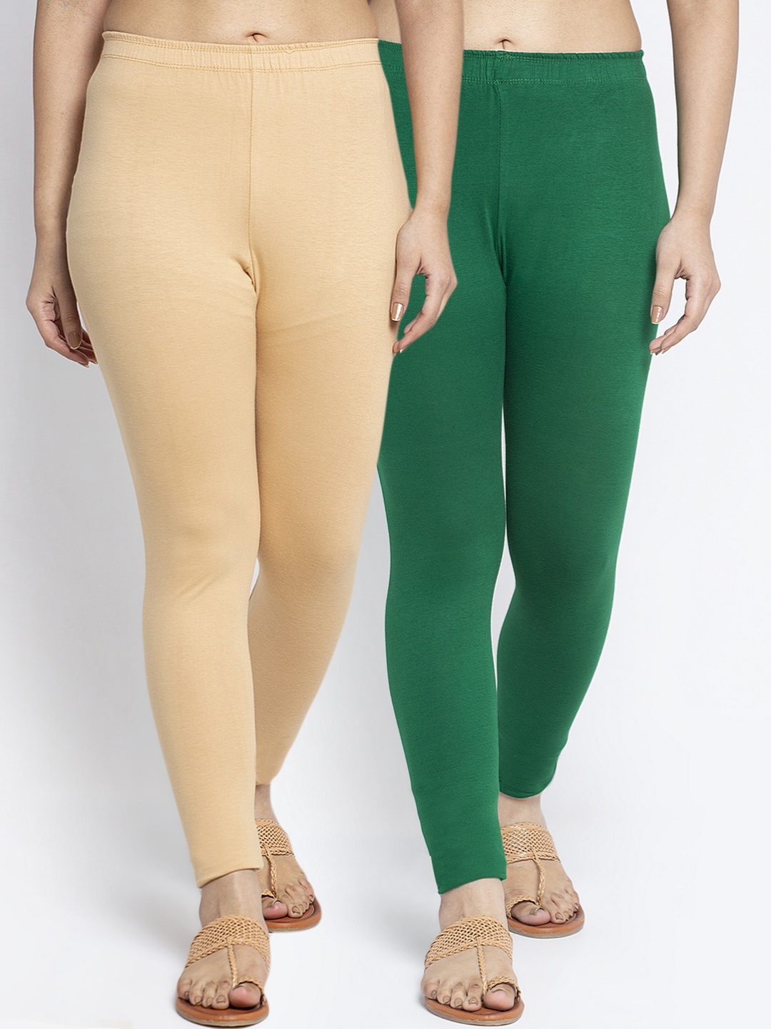 

GRACIT Women Pack Of 2 Solid Ankle Length Leggings, Beige