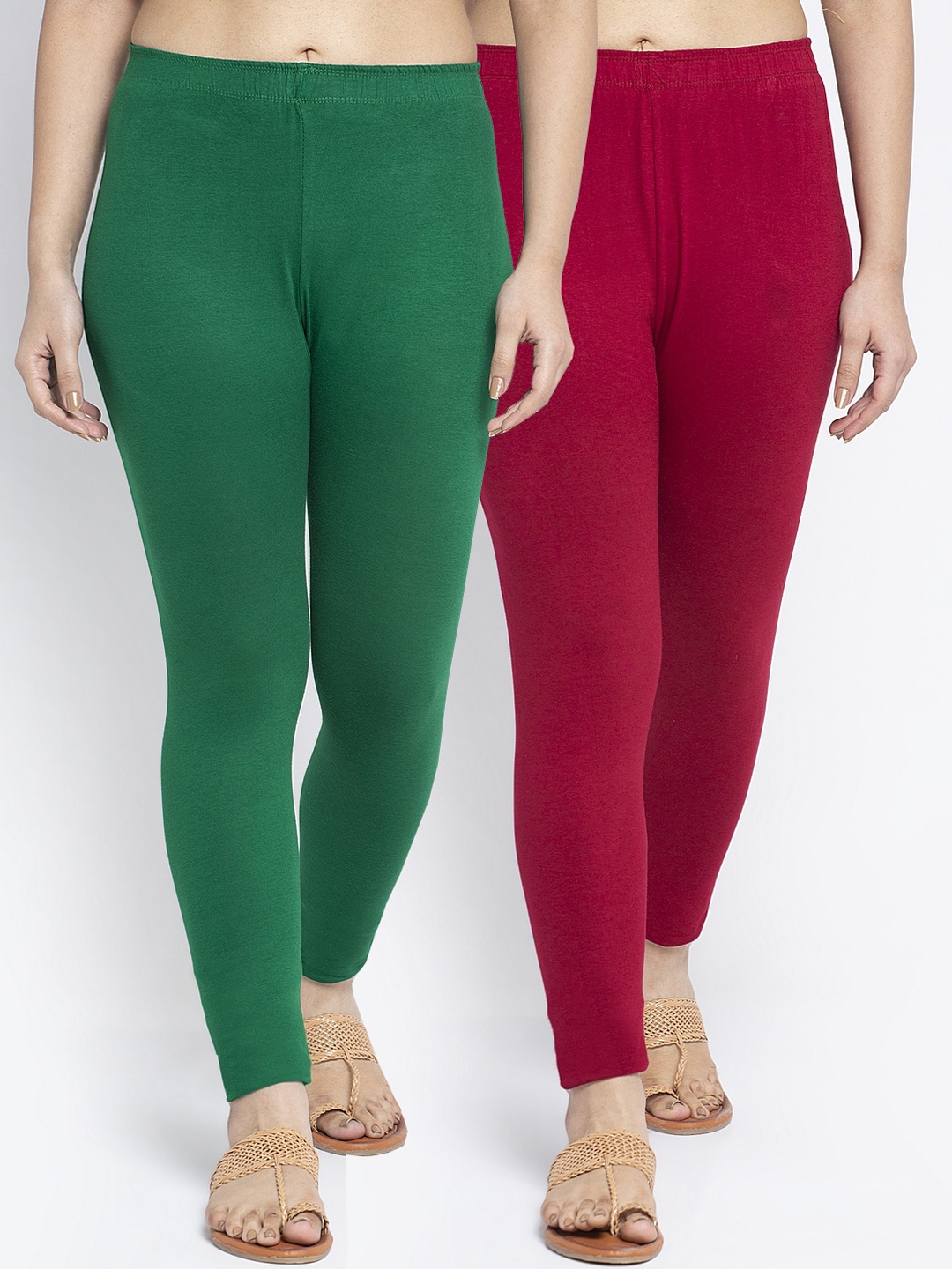 

GRACIT Women Pack Of 2 Solid Ankle-Length Cotton Lycra Legging, Green